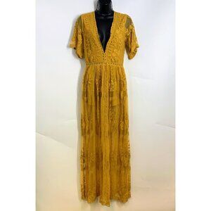 Honey Punch Women's Chloe Yellow Lace Maxi Short Sleeve Romper Size S